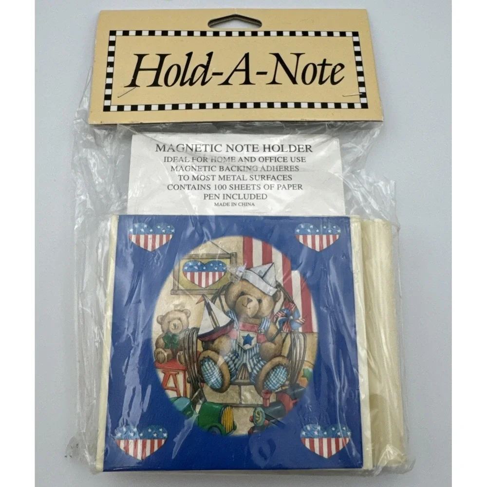 Vtg Magnetic Hold-A-Note Americana Bear Fridge Memo Pad Holder Read**